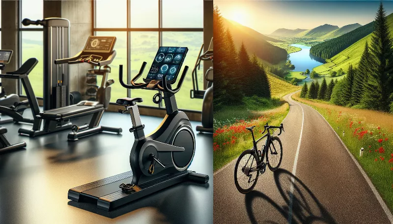 What are the key differences between stationary bike workouts and outdoor cycling for fitness?